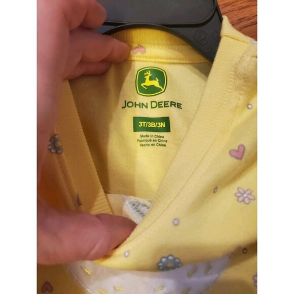 John Deere Girls Sz 3T Ruffle Short Sleeve Shirts (2) Yellow Blue Spring Cotton - Picture 6 of 10
